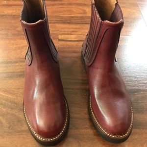 Frye Ella Plum Red Leather Chelsea Ankle Boots